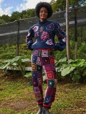 Farm Rio Mosaic Crochet Sweater Jogger Pants Size XLSweatpants NEW